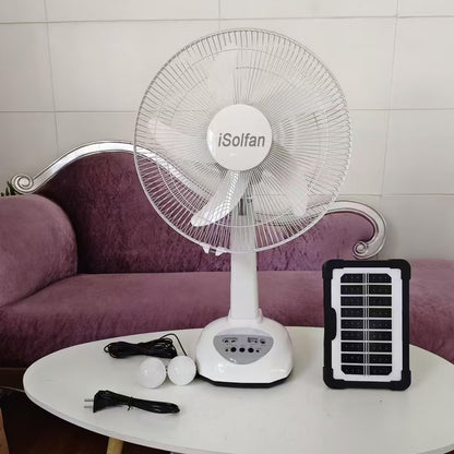 Damen tragbarer Solarstandventilator mit LED-Beleuchtung und integrierter USB-Anschluss Brehn