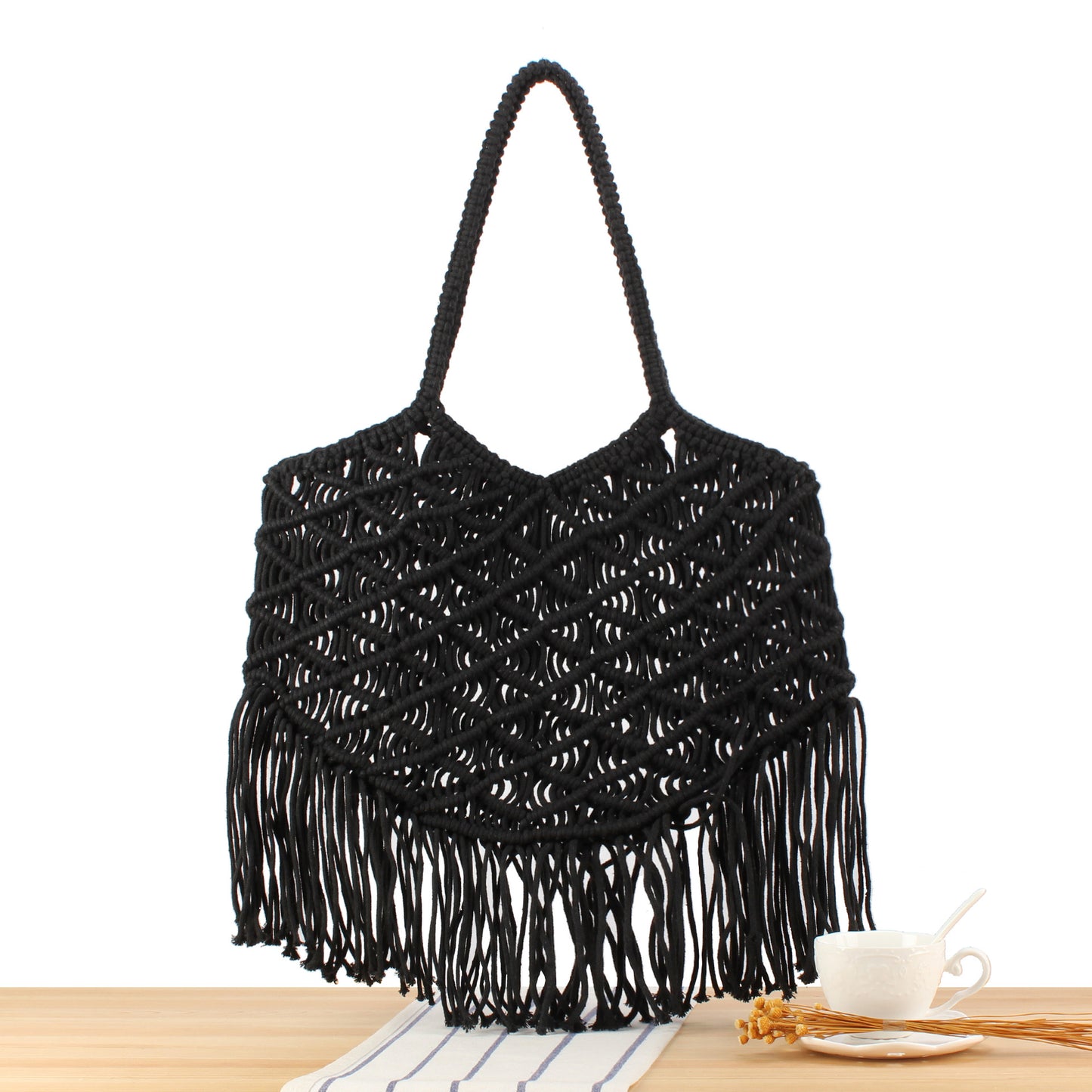 Kreative Makramee Tasche mit Fransigem Design Brehn