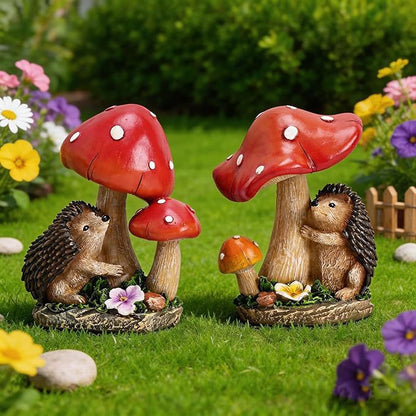 Niedliche Dekofigur mit Igel und Fliegenpilzen Brehn