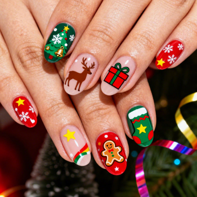Weihnachtlich gestaltetes Press-On-Nagelkunstset mit festlichen Feiertagsdesigns Brehn