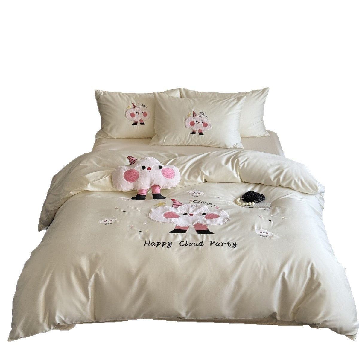 Luxus Satin Bestickte Cartoon Wolke Bettbezug Set
