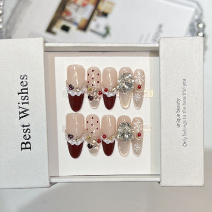 Glitzerndes Press-On Nagelkunst-Set mit Schneeflocken-Design Brehn