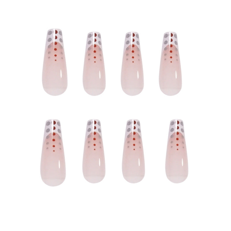 Kunstvolle Nagelverlängerungen mit eleganten Dots und schimmerndem Ombré Brehn