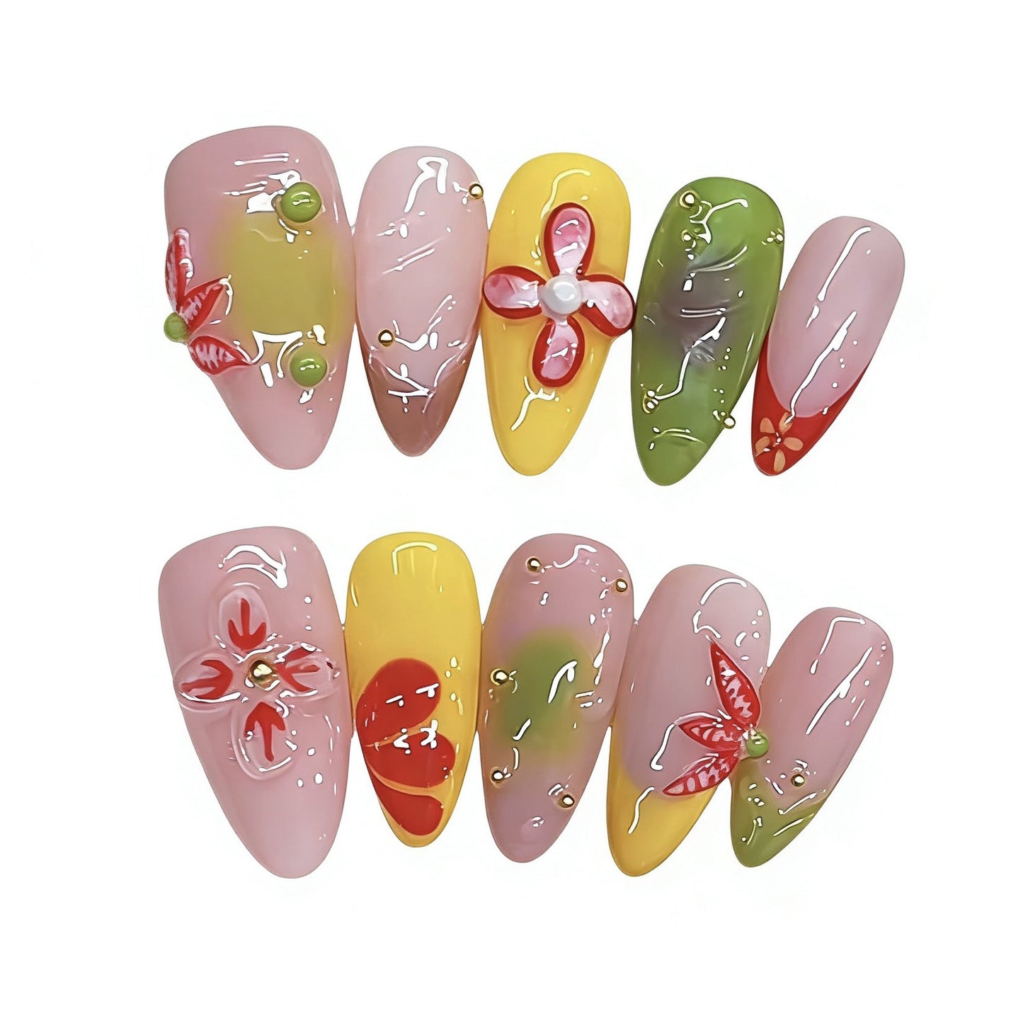 Künstlerisches Floral-Design Press-On Nagelkunst Set Brehn