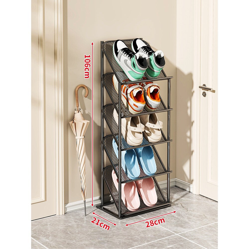 Vierstufiger vertikaler geneigter Metallgitter-Schuhregal-Organizer