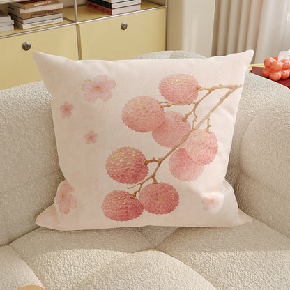 Decorative Square Throw Pillow Cover with Watercolor Lychee Botanical Print and Hidden Zipper