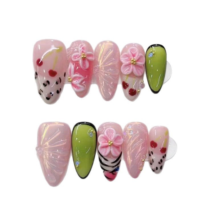Künstlerisches Floral-Verzierte Press-On Nagelset Brehn