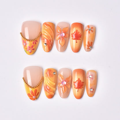 Herbst-inspirierte künstlerische Press-On-Nagelkunst Brehn