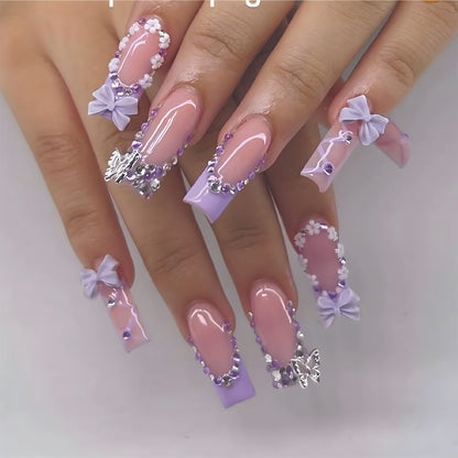 Elegante floral-verzierte Press-On Nägel Brehn