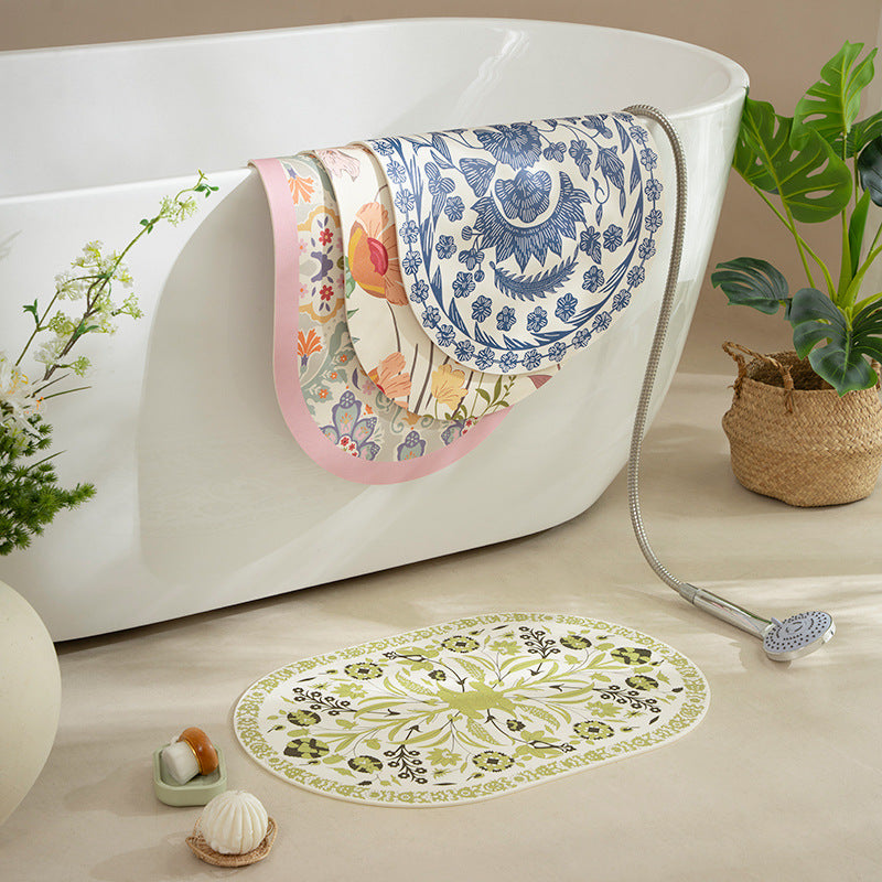 Ovales abwischbares Tischset aus Vinyl mit floralem Retro-Muster und rutschfester Rückseite Brehn
