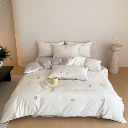 Bettwäsche-Komplettset aus Baumwollsatin mit Dessert-Party-Motiv und Wendekissenbezügen