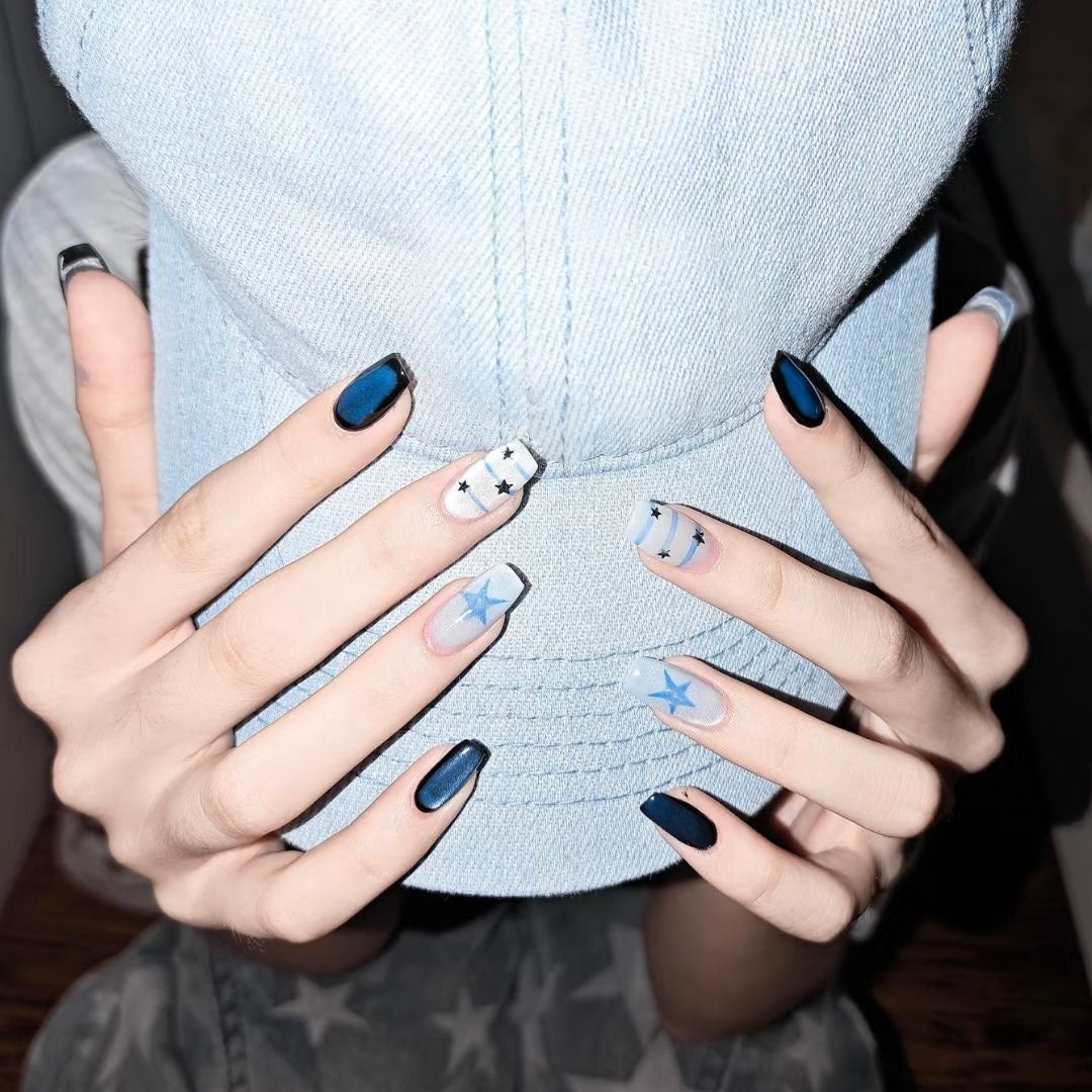 Glitzerndes Sternmuster Press-On Nagelkunstset Brehn