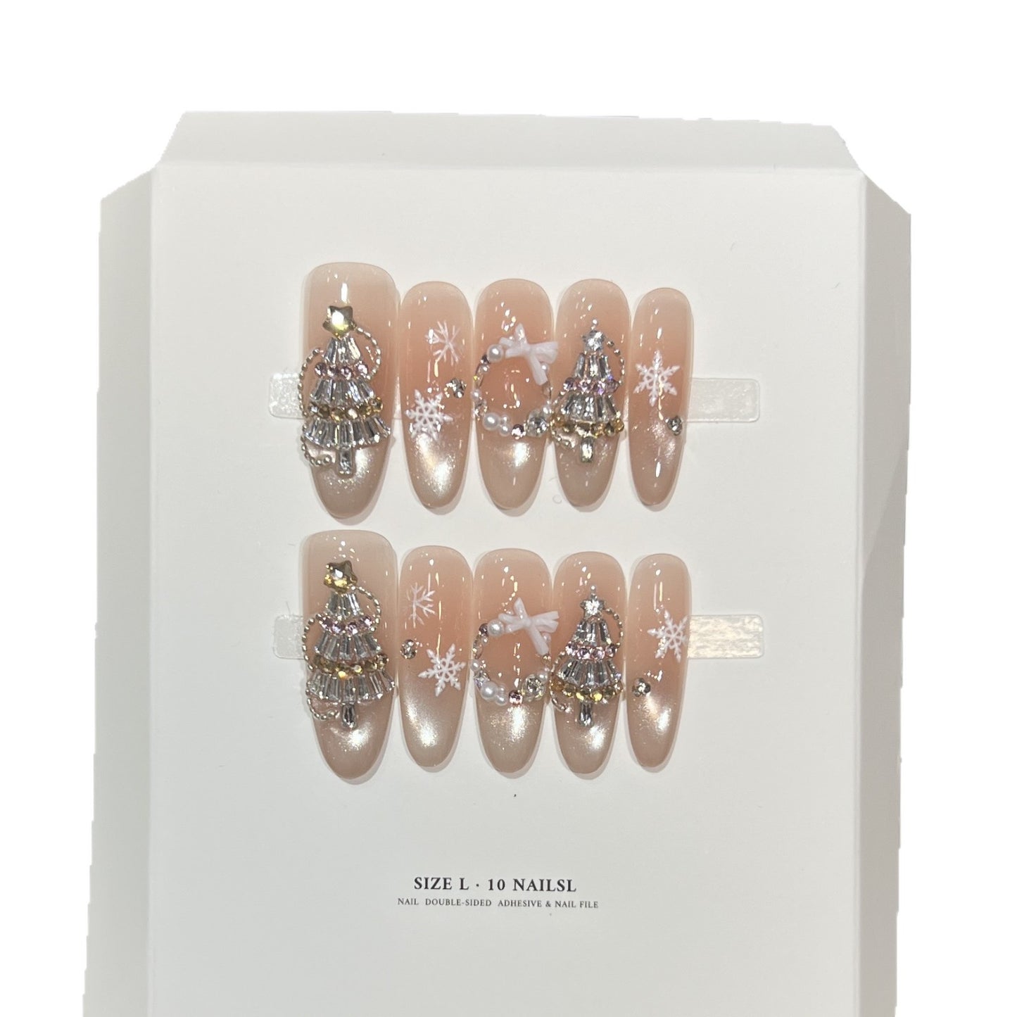 Glitzerndes Press-On Nagelkunst-Set mit Schneeflocken-Design Brehn