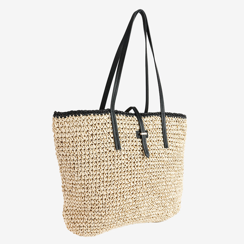 Damen Handtasche aus geflochtenem Naturmaterial mit Ledergriffen Brehn