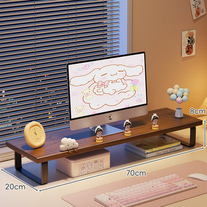 Erhöhter Monitorständer mit Holz-Optik-Oberfläche, Metallrahmen und Unterregal-Stauraum