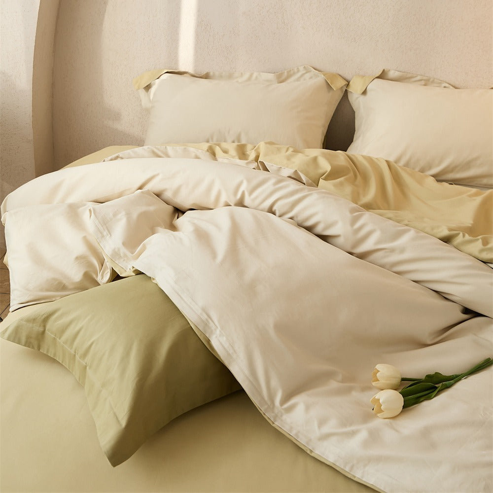 Wendbare Baumwoll-Satin Bettdeckenbezug und Kissenbezug Set