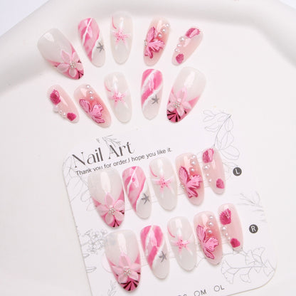 Kunstnagelset mit elegantem Blumen- und Glitzermuster Brehn