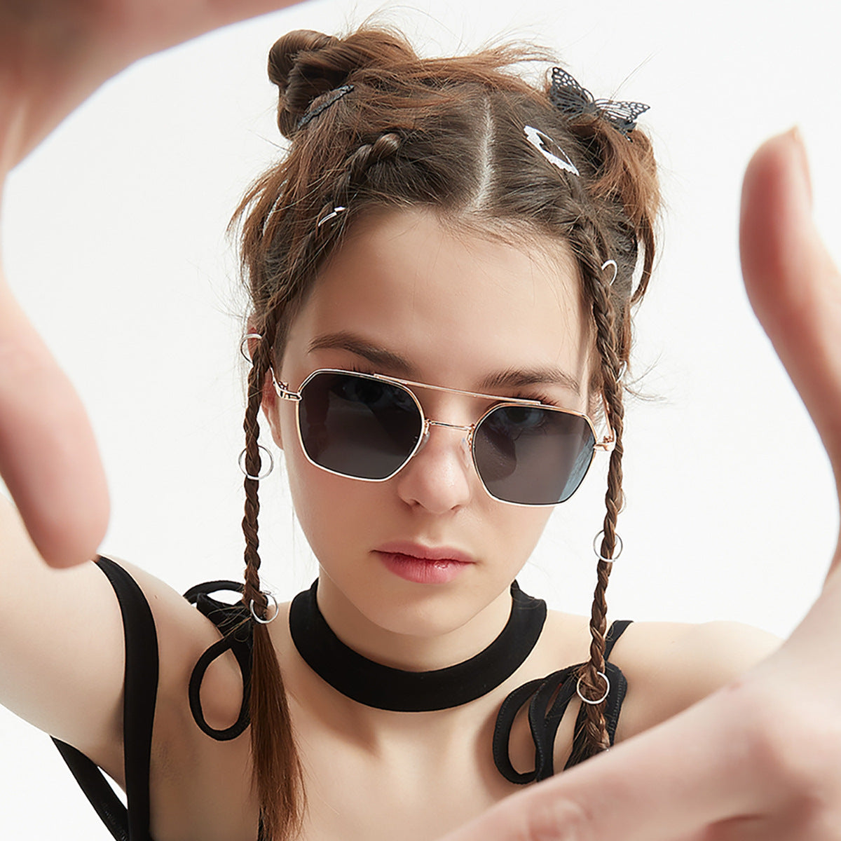 Damen filigrane Sonnenbrille mit elegantem polygonalen Rahmen Brehn