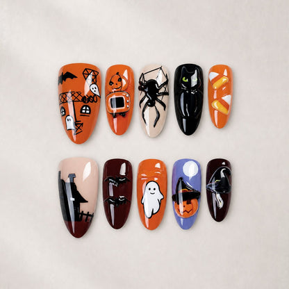 Kunstnagelset mit gruseligen Halloween-Motiven Brehn