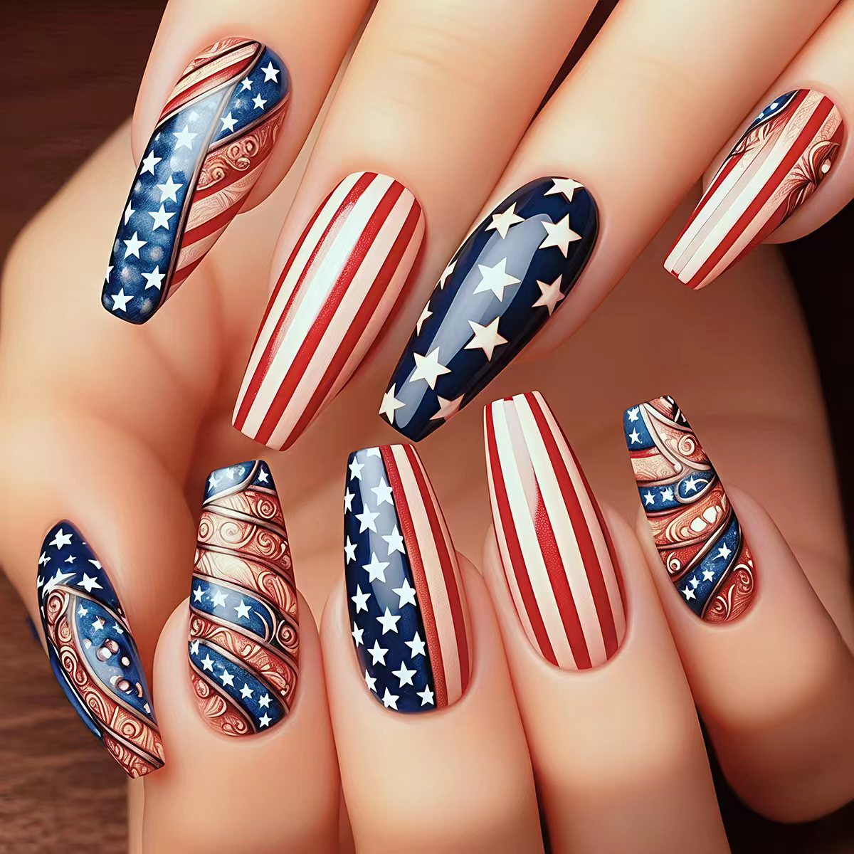 Kunstnägel mit Kreativen Patrioten-Motiven Brehn