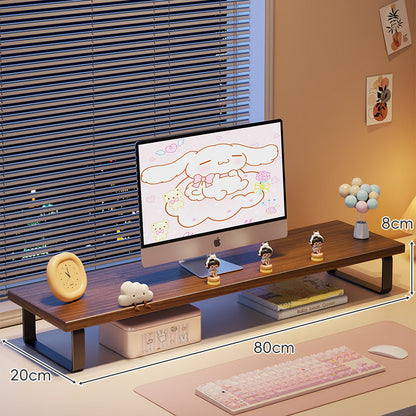 Erhöhter Monitorständer mit Holz-Optik-Oberfläche, Metallrahmen und Unterregal-Stauraum