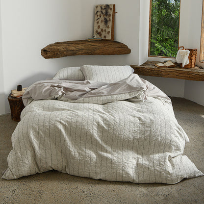 Stonewashed Gequiltetes Baumwollbettwäsche-Set mit Minimalistischem Rippstich