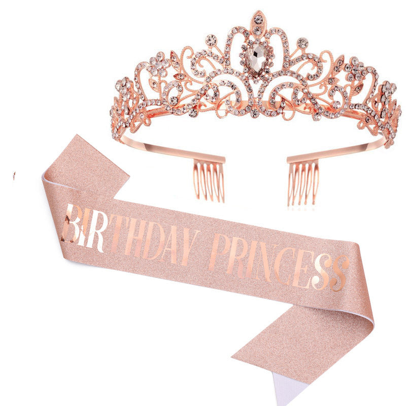 Damen Glitzernde Prinzessinnenkrone mit Birthday Princess Schärpe Brehn