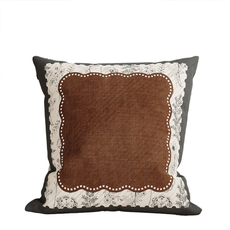 Quilted Square Decorative Pillow Cover with Scalloped Lace-Style Floral Center and Textured Contrast Border