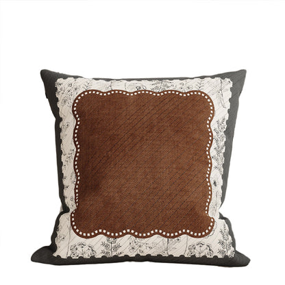 Quilted Square Decorative Pillow Cover with Scalloped Lace-Style Floral Center and Textured Contrast Border