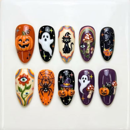 Festliches Kunstnagelset mit gruseligen Halloween-Motiven Brehn