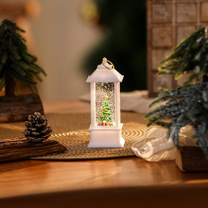 Beleuchtete Weihnachtslaterne mit glitzerndem Schneemann-Szenario Brehn