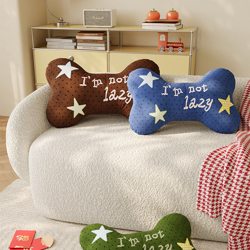 Decorative Bone-Shaped Throw Pillow with Slogan Embroidery