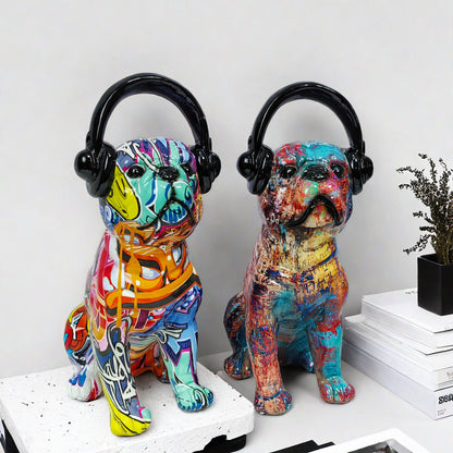 Kreative Bulldoggen Skulptur mit Kopfhörern Brehn