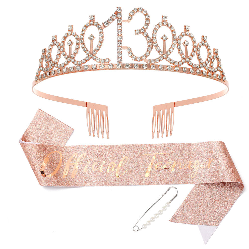 Damen Kristallverzierte Geburtstagskrone mit personalisiertem Sash Brehn