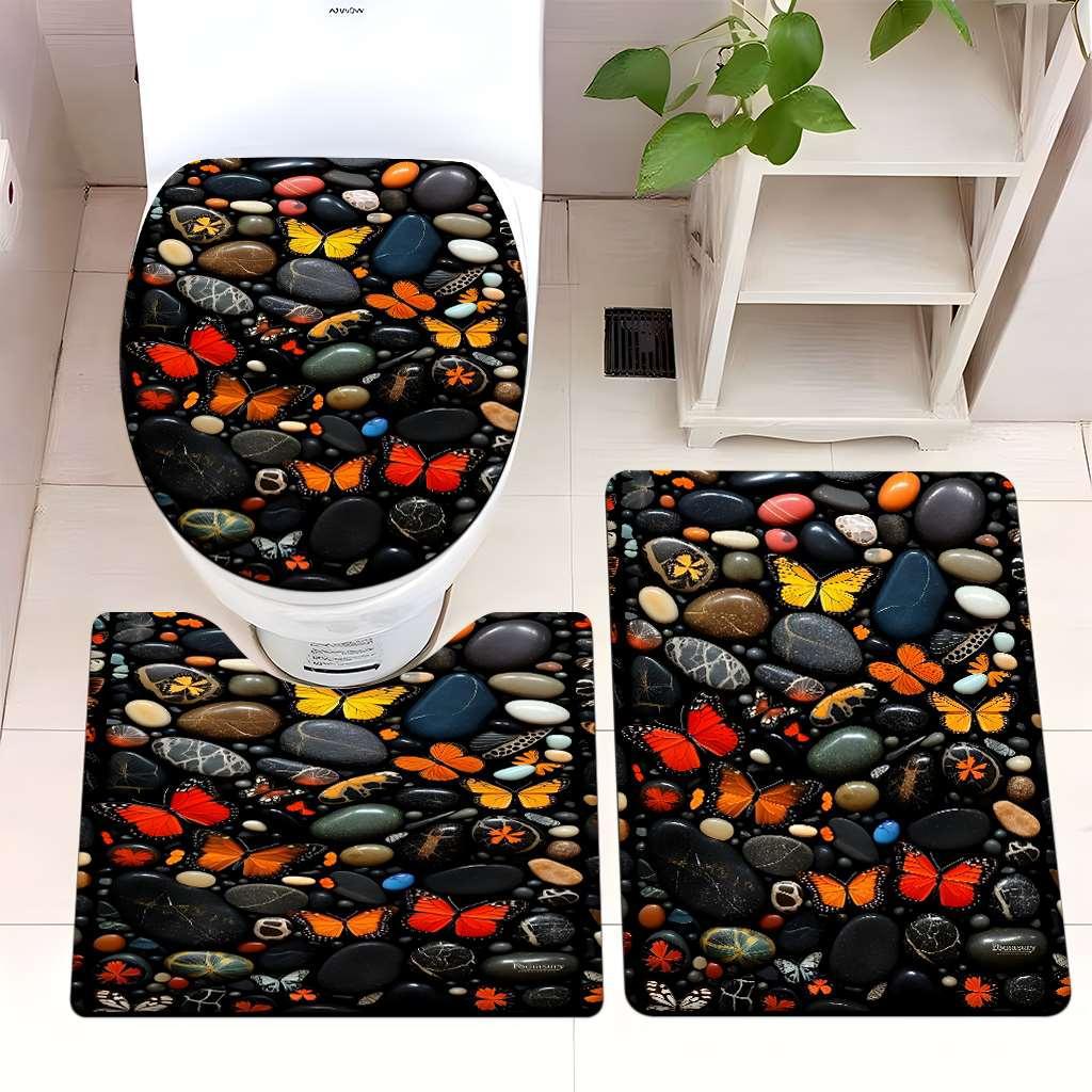 Dekorative Stein und Schmetterling Badezimmermatte Set Brehn