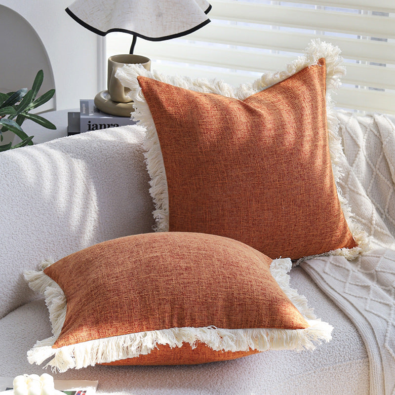 Quadratischer Zierkissenbezug im modernen Tweed‑Look mit feinem Fransenbord Brehn