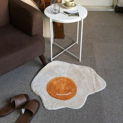 Novelty Fried Egg Shaped Plush Bath and Entry Rug