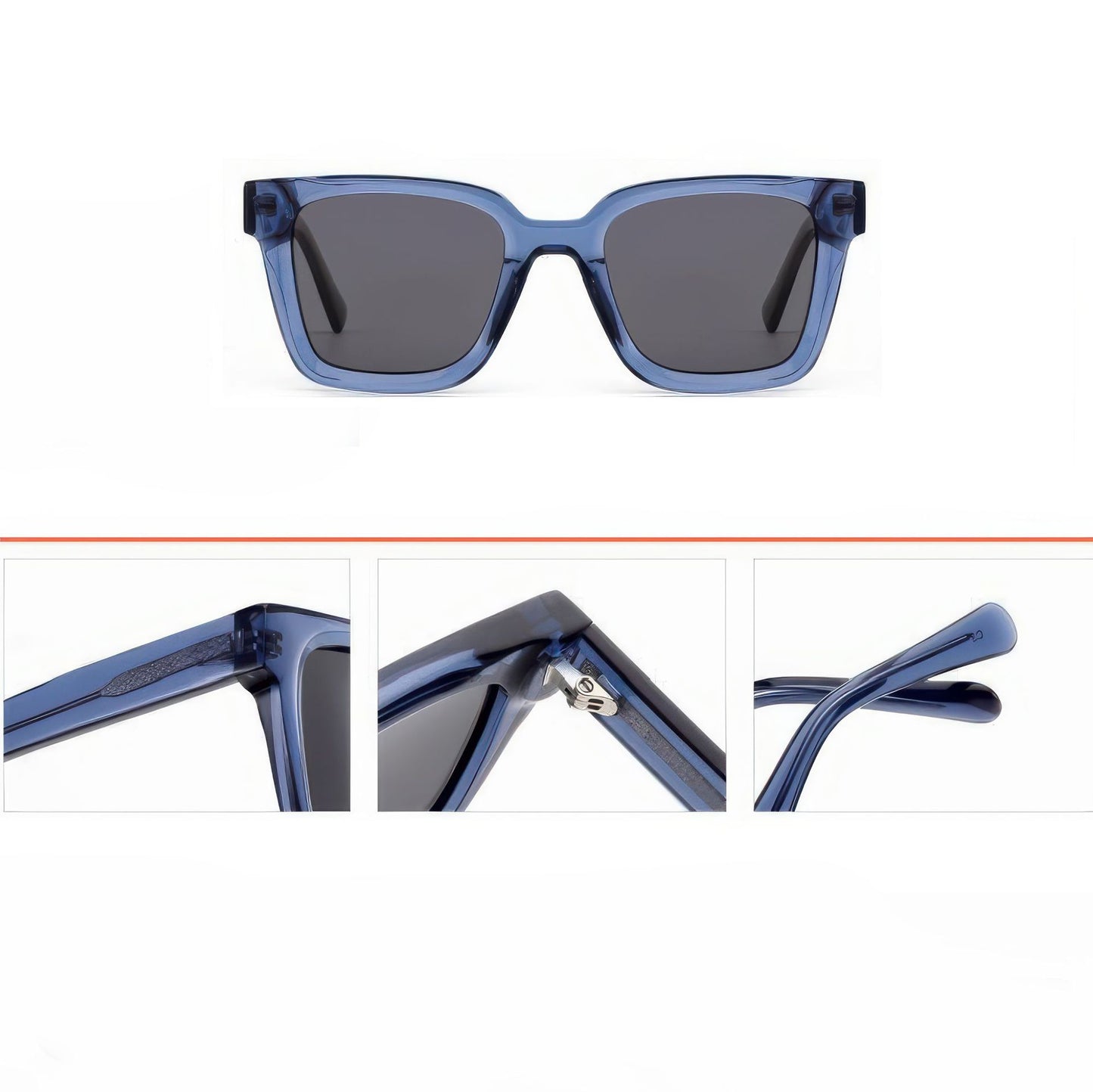 Damen modische quadratische Sonnenbrille mit transparentem Kunststoffrahmen und polarisierten Gläsern Brehn