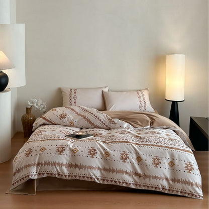 Bettbezug-Set aus Baumwollsatin mit Boho-Ethno-Muster und Wendefunktion