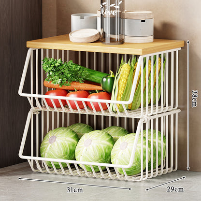 Multi-Ebenen Rollen Kücheneinkaufswagen für Obst und Gemüse mit Holzoberfläche