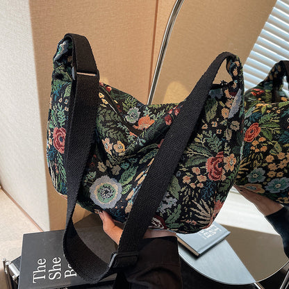 Blumenmuster Canvas Schultertasche