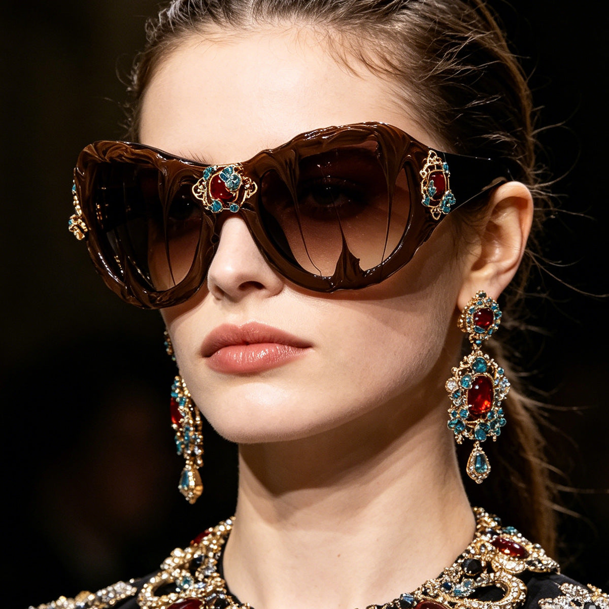 Damen extravagante Sonnenbrille mit floralen Kristallverzierungen Brehn