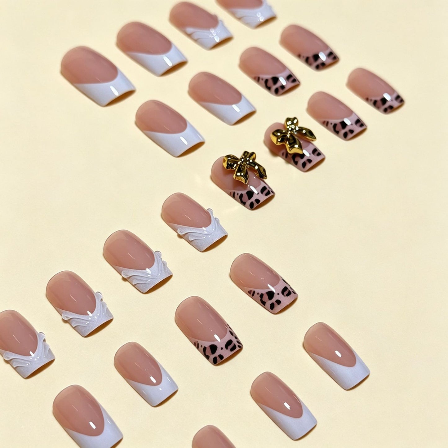 Künstlerische Premium Leoparden- und Schleifen-verzierte Press-On-Nagelspitzen Brehn