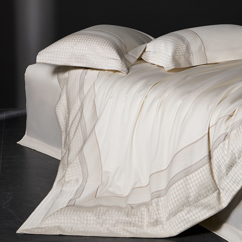 Luxuriöses Baumwoll-Satin Bettwäsche-Set mit Hahnentrittmuster-Jacquardbordüre
