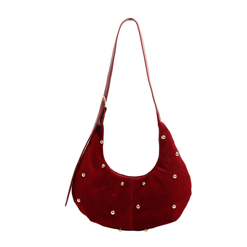 Texturiertes Wildleder Hobo Bag mit dekorativen Nieten Brehn