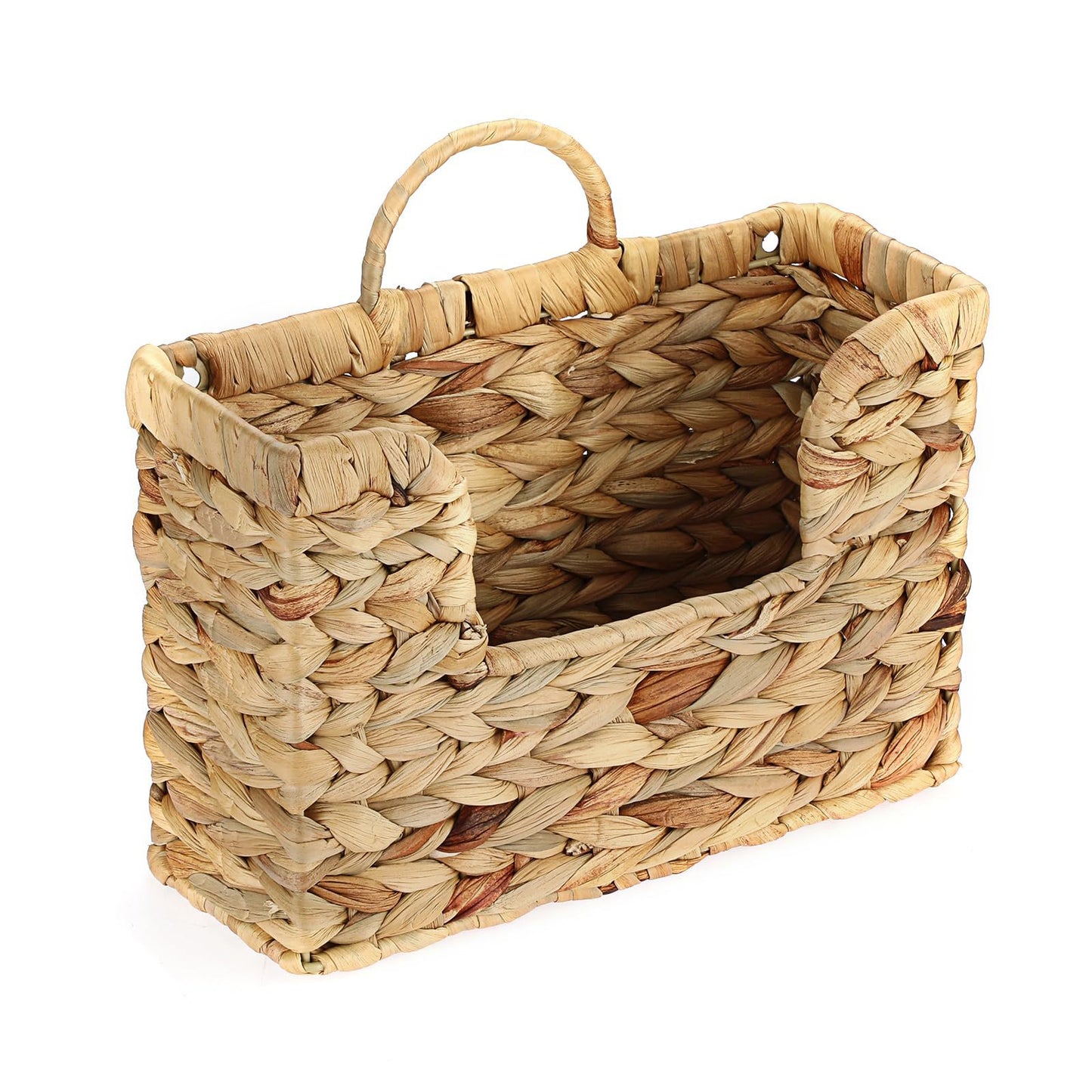 Wandregal Aus Naturbelassenem Holz mit Rattan-Einsätze Brehn