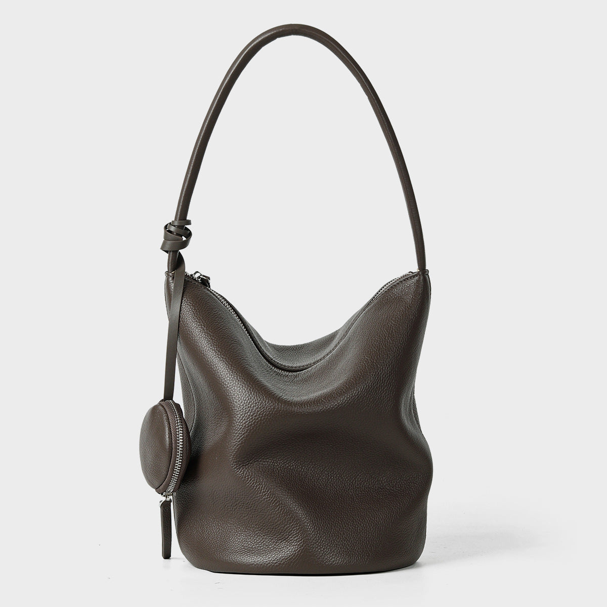 Schluffige genarbte Bucket Hobo Tasche mit gebogenem Reißverschluss und abnehmbarem Münzbeutel