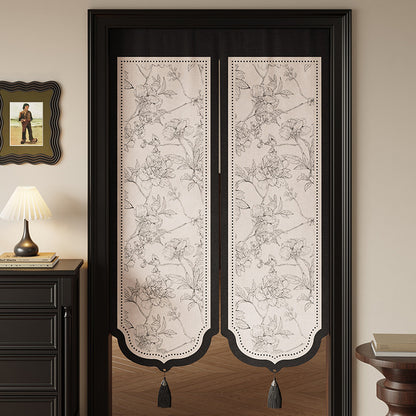 Decorative Floral Split Door Panel Curtain with Tassel Weight