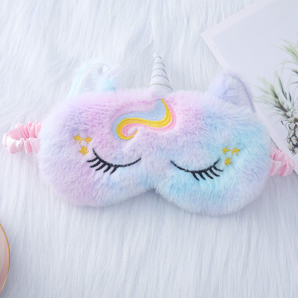 Damen nan kuschelige Einhorn-Schlafmaske mit gestickten Wimpern, weichem Plüsch und elastischem Rüschenband Brehn
