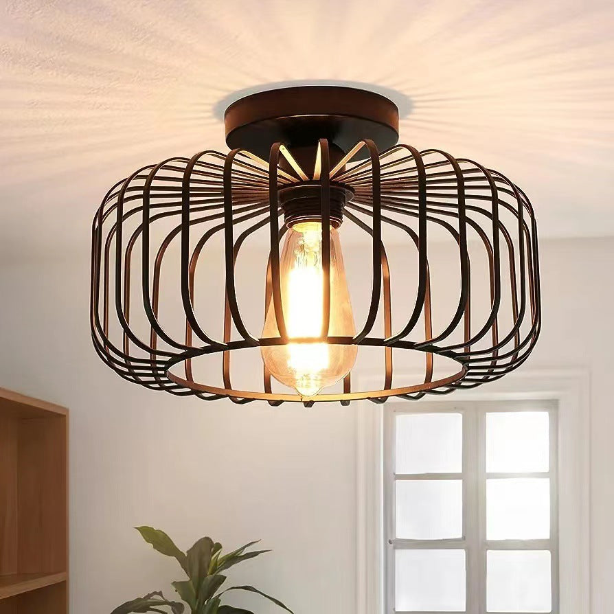 Brehn | Moderne Industrielle Vogelkäfig Deckenlampe Schwarz
